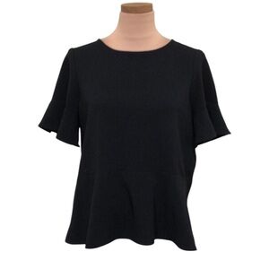 Madewell Flare Hem Blouse Size Medium Black Peplum Hem Ruffle Sleeve